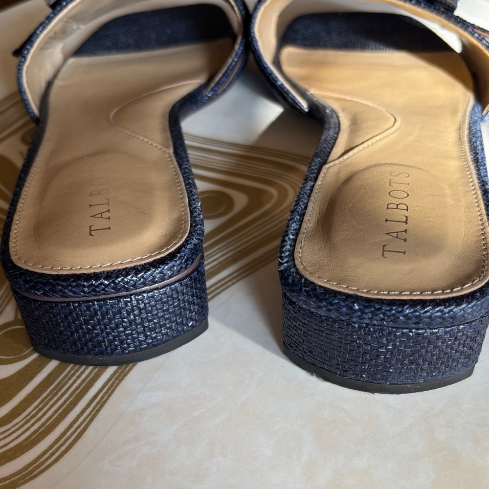 Talbots Viv Buckle Raffia Slides Indigo Blue Size 9 - Picture 3 of 6